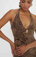 Kate Halter Mini Dress ~ Shell Sparkle Stretch