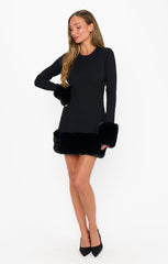 Drescher Mini Dress ~ Black Knit with Faux Fur