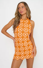 Happy Halter Mini Dress ~ Orange Crochet