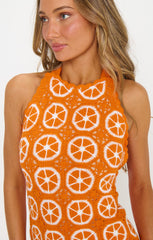 Happy Halter Mini Dress ~ Orange Crochet