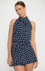 Brynn Mini Dress ~ Navy Polka Dot