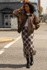 PLAID CHIFFON MIDI SKIRT