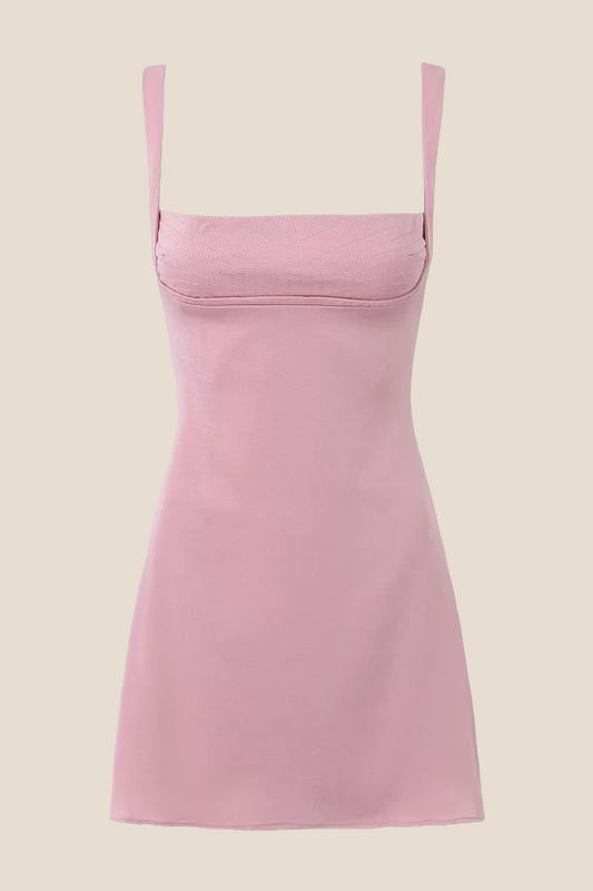 Square Neck Pink A-line Party Dress