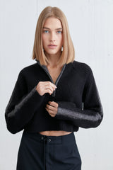 HALF ZIP SWEATER WITH CONTRAST DETAILS