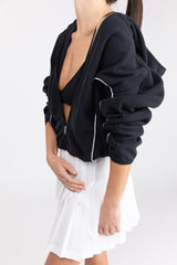 FLEECE ZIP-UP HOODIE WITH CONTRAST PIPING
