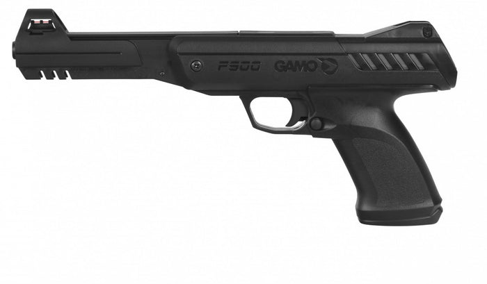 Gamo P-900 luftpistol sæt, vinkelbillede på pistol, kasse og skydeskive