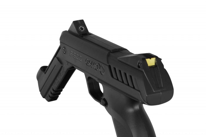 Gamo P-900 luftpistol sæt, nærbillede af skydekasse og fladhagl