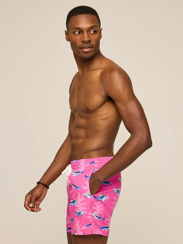 The Great Pink Sharks 5.5" (Classic Swim Trunk) - Image 3 - Chubbies Shorts