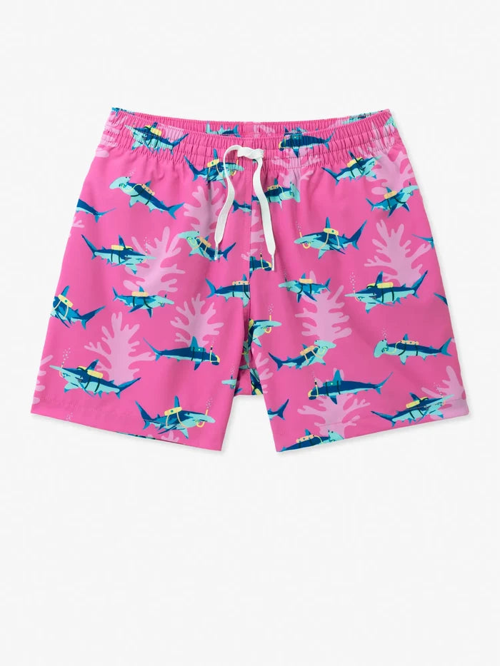 The Great Pink Sharks 5.5" (Classic Swim Trunk) - Image 1 - Chubbies Shorts